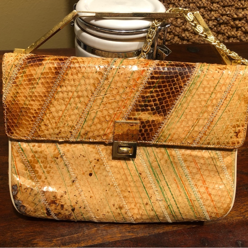 Vintage Varon Top Handle Shoulder Strap Snakeskin Handbag, Varon Shoulder Bag
